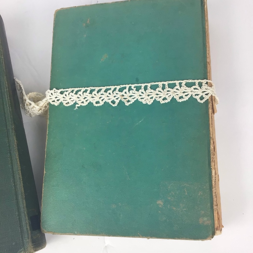 Pair of vintage green books with crochet accent. - Picture 6 of 13